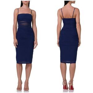 New AFRM Miranda Ruched Sheath Midi Dress in Navy Size L